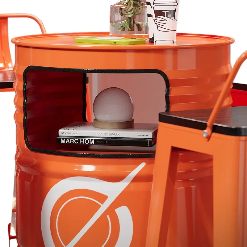 

Industrial style bar table and chair combination, oil drum creative retro card seat