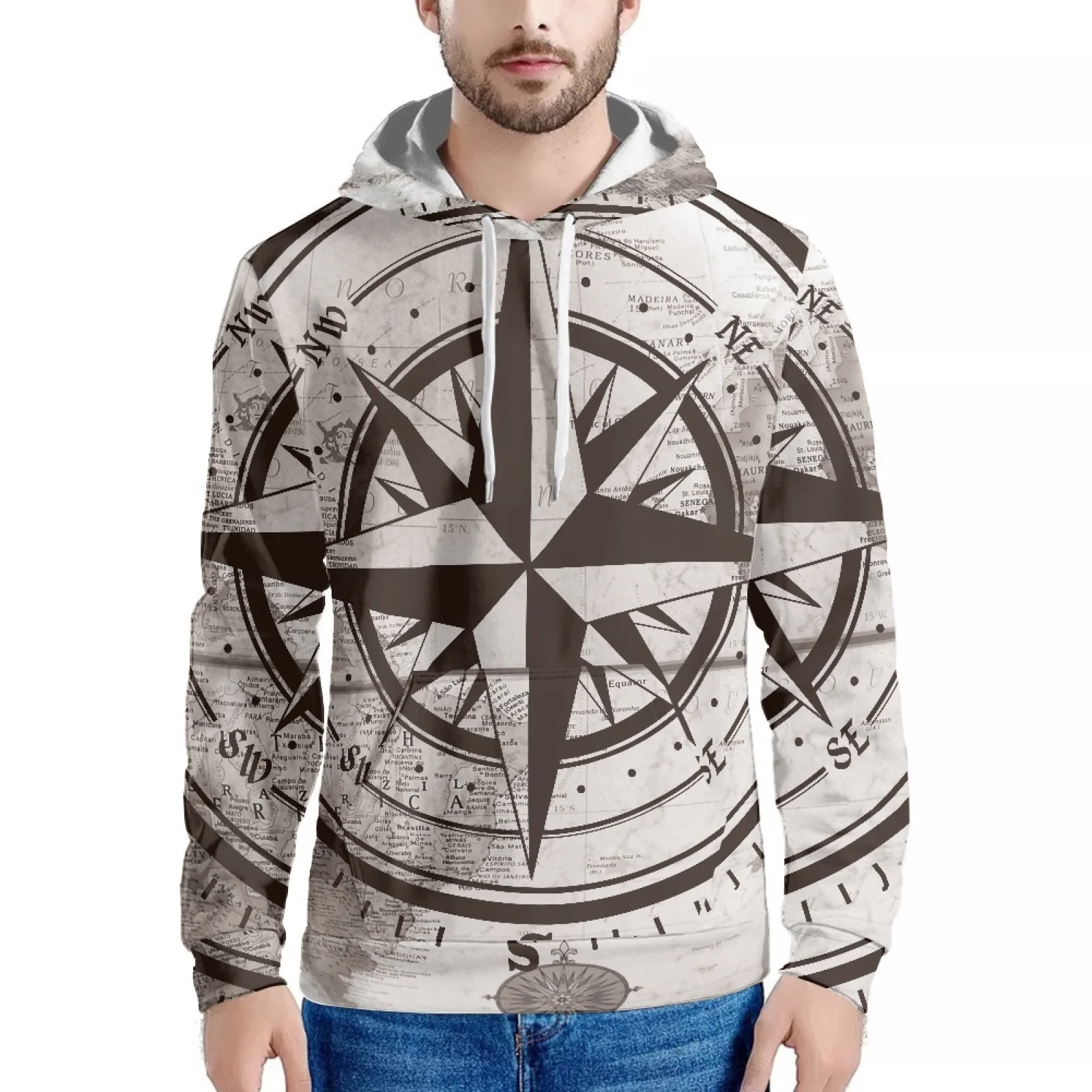 

Compass Pattern Design Printed Polynesian New Hoodie Sweatshirt Casual Hoodie Men's Harajuku Hip Hop Luxury Men's Clothing