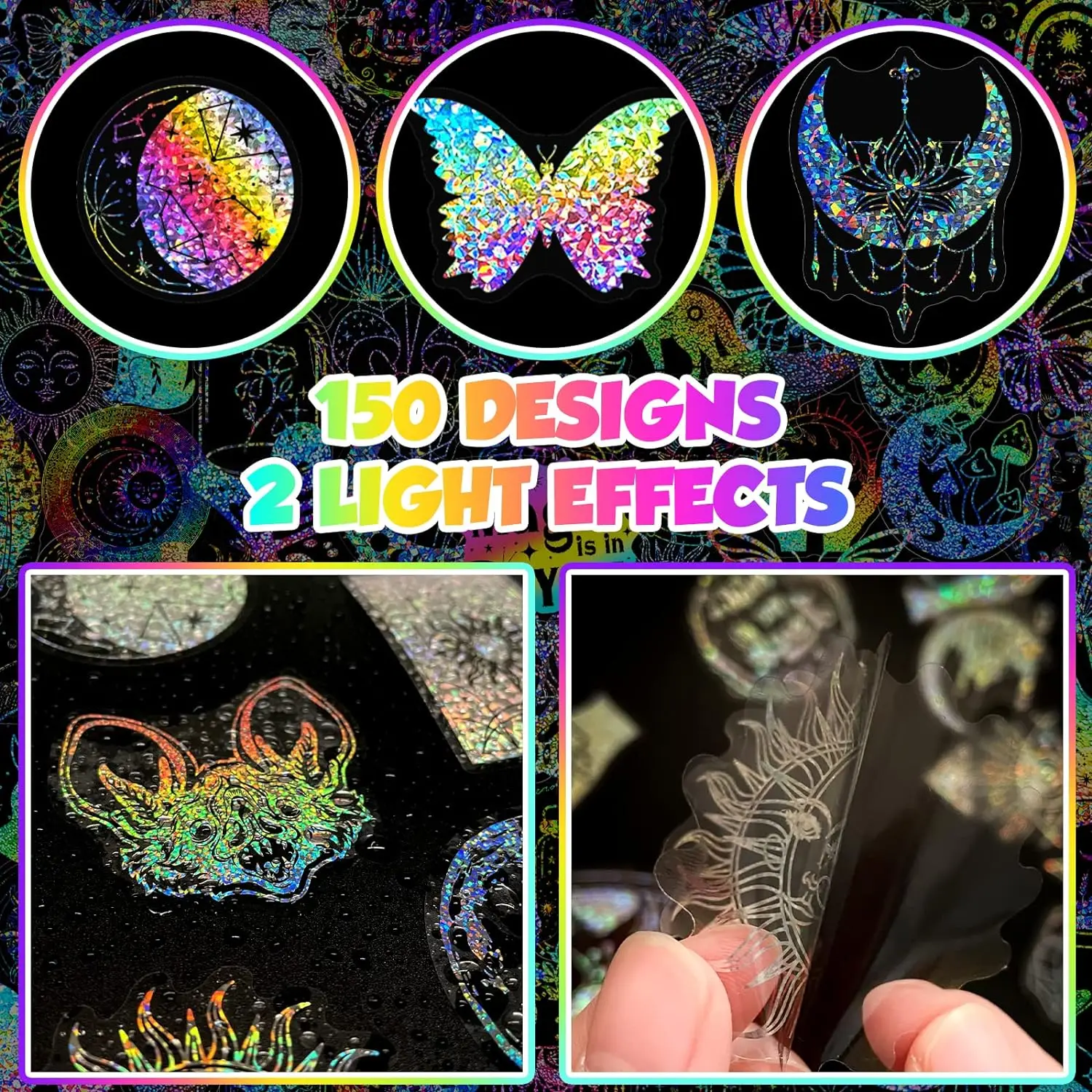 Adesivos holográficos para garrafa de água, adesivos decorativos a laser, DIY, Scrapbook, Jornal, Notebook, 20 pcs, 150pcs