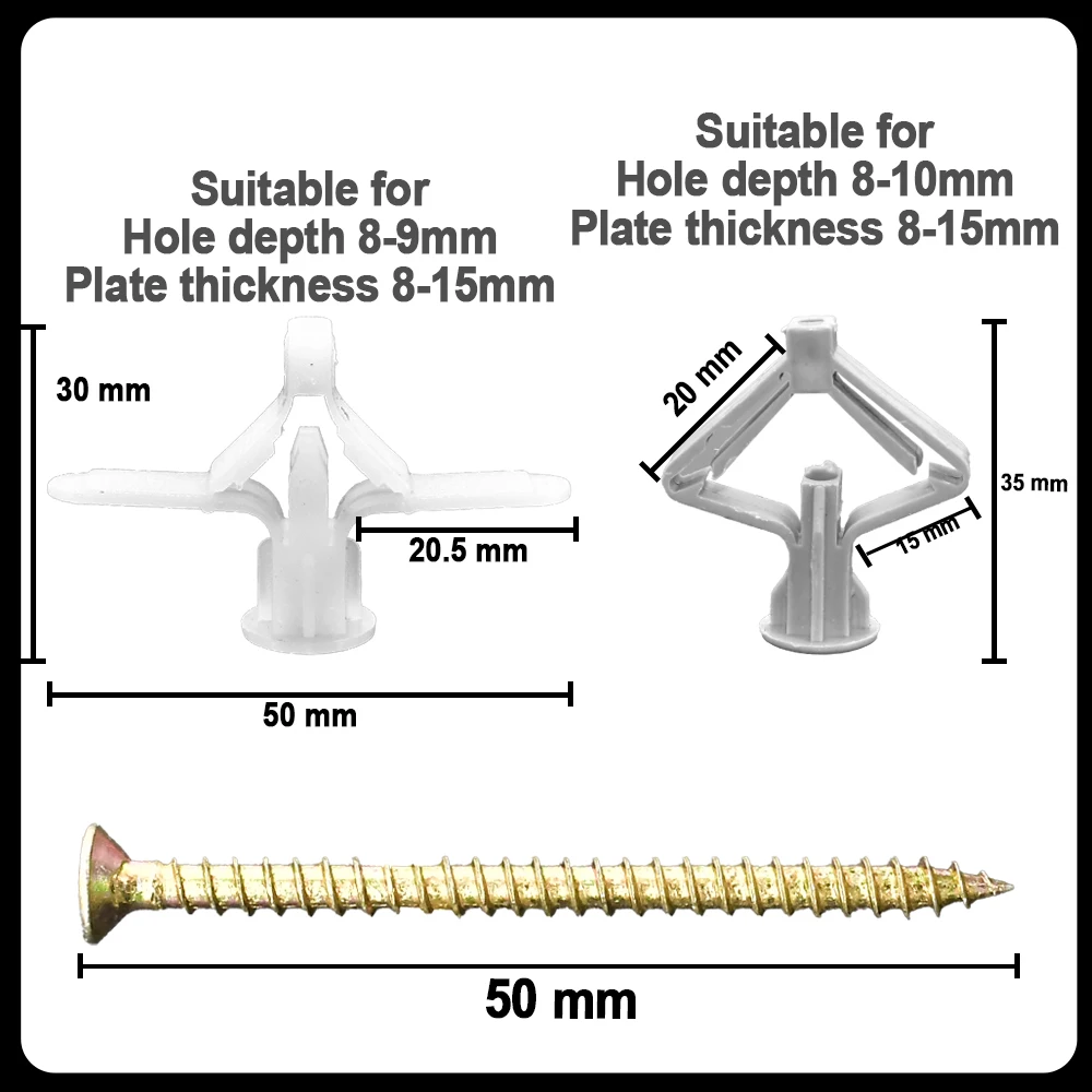 Expansion Tube Plasterboard Anchor Kit Plastic Hollow Wall Screw Fixings Anti Rotate Drywall Stable Butterfly/Aircraft Type Bolt