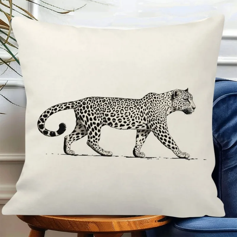 Double-Sided Minimalist Leopard Print Pillow Cover Bright Zippered Cushion Case for Cozy Living Room Bedroom Sofa Decor