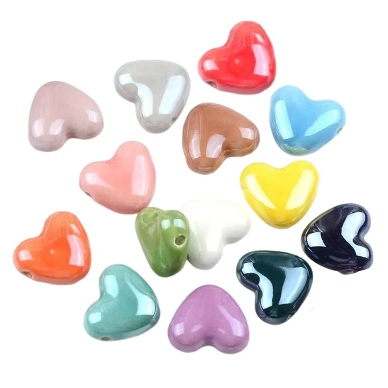 

10pcs Heart Shape 11mm Cross Hole Glaze Ceramic Porcelain Loose Beads For Jewelry Making DIY Bracelet Findings