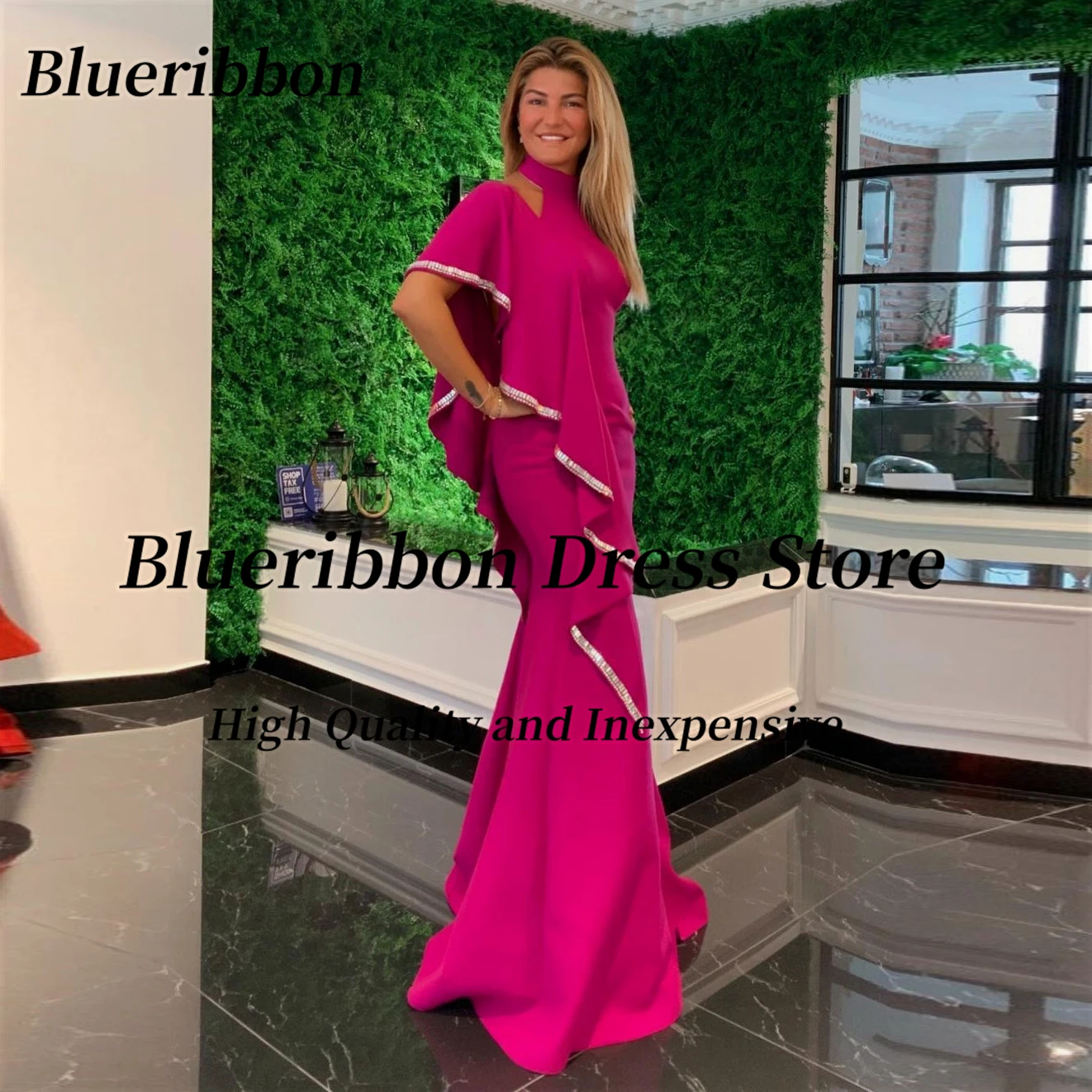 

Blueribbon Halter One Shoulder Prom Dresses Beaded Ruffles Long Party Evening Gowns Sexy Backless Special Event Ladies Wear