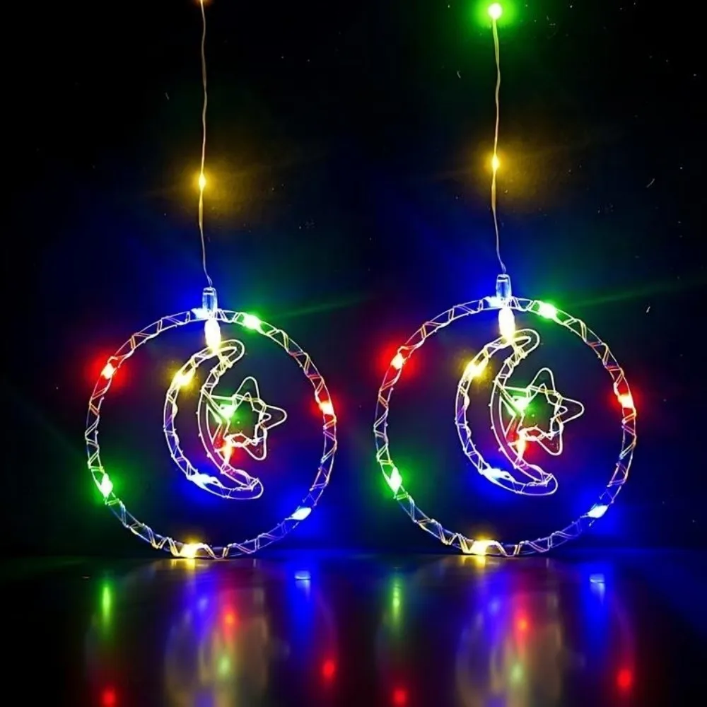 2 шт. прозрачная круглая лампа на присоске со звездой и луной, питание от батареек 3AA (искл.), используется для украшения вечеринки, комнаты и Рамадана