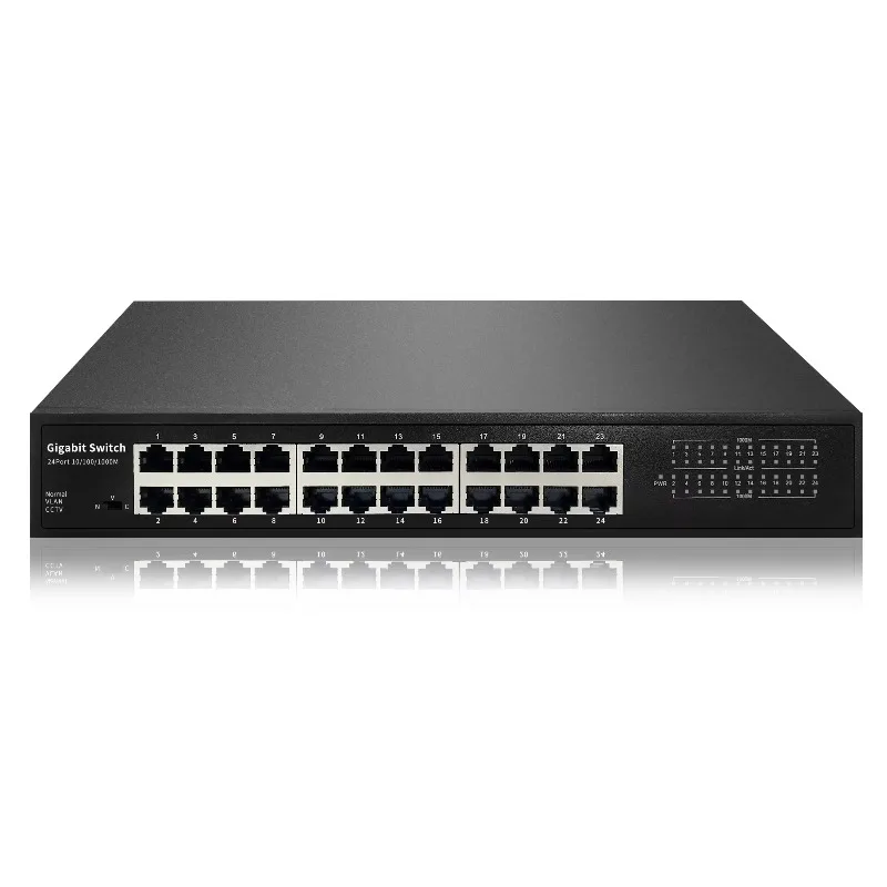24 Port Gigabit Unmanaged Ethernet Switch Fanless Rack Mount Hub Plug and Play for Home Office Business Networking