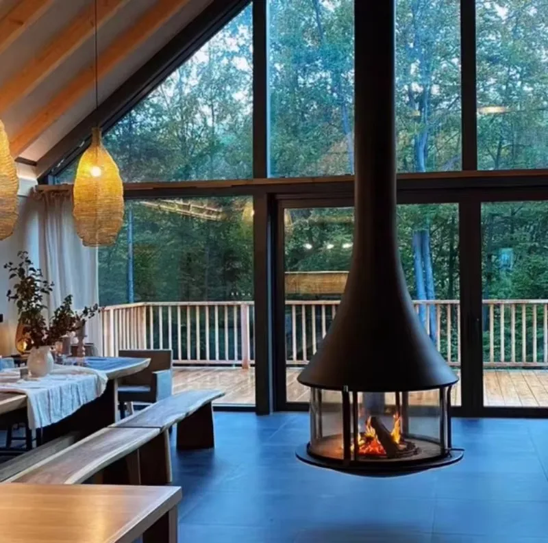Electronic Charcoal/Ethanol/Wood Burning/Atomizing Stove Hanging Fireplace Freestanding 900mm Suspended Fireplace for Villa