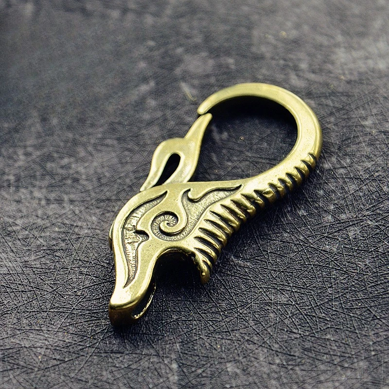Llavero vintage hecho a mano de latón con totem de llama de Naruto, para colgar en la cintura, con hebilla de camarón y hebilla para perro, de bronce antiguo