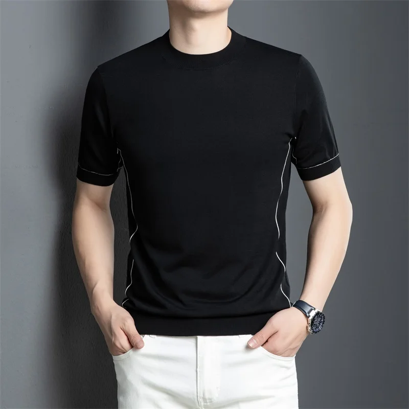 T-shirt Lyocell 68,6% Primavera Estate Casual Maglieria in cotone di seta Manica corta Top elastici Pullover Camicie in maglia traspirante