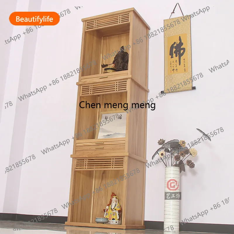 three-layer buddha niche for worshiping  cabinet solid wood god of wealth guanyin guan gong land worship cabinet A55
