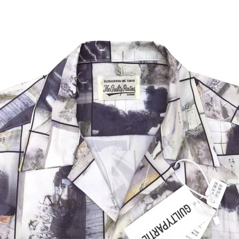 WACKO MARIA Art Ink Painting Cuban Neck Long Sleeve Shirt Autumn Winter Casual Vintage High Quality Shirt Tops