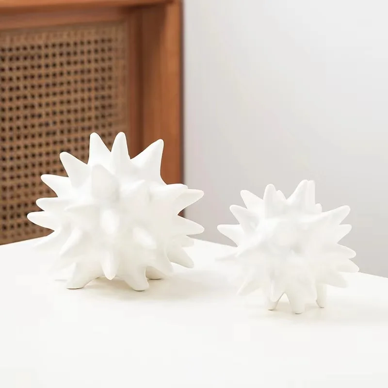 Sea Urchin Geometric Sculpture,Ceramic Handicrafts,3D Aesthetics Irregular Spiking Ball Ornament,Golden Decorative Figurines