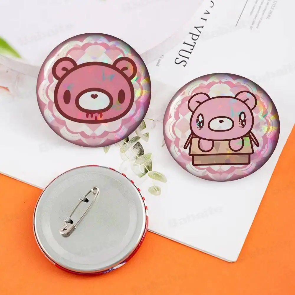 Kawaii Pink Cartoon G-Gloomy Bear Laser     Customizable Button Pins Cute Funny Creative Badge Jewelry Decor Gifts For Friends