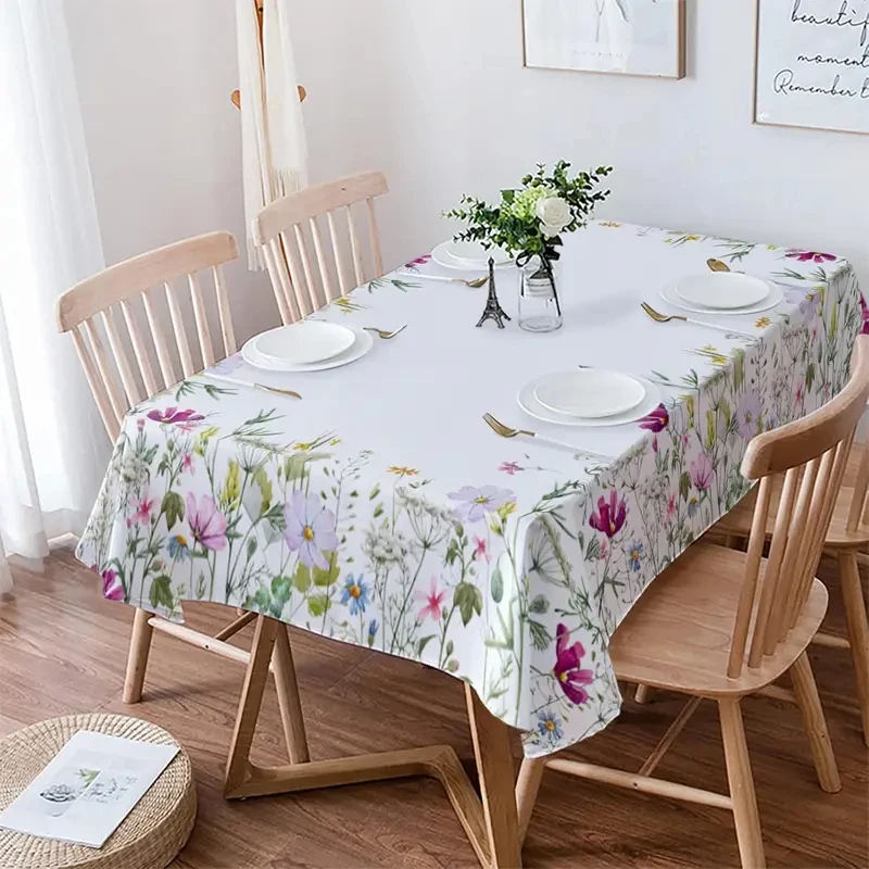 VIKAMA Spring Floral Table Cloth Color Wild Flower Leaf Pattern Waterproof Rectangular Home Decor Table Cover