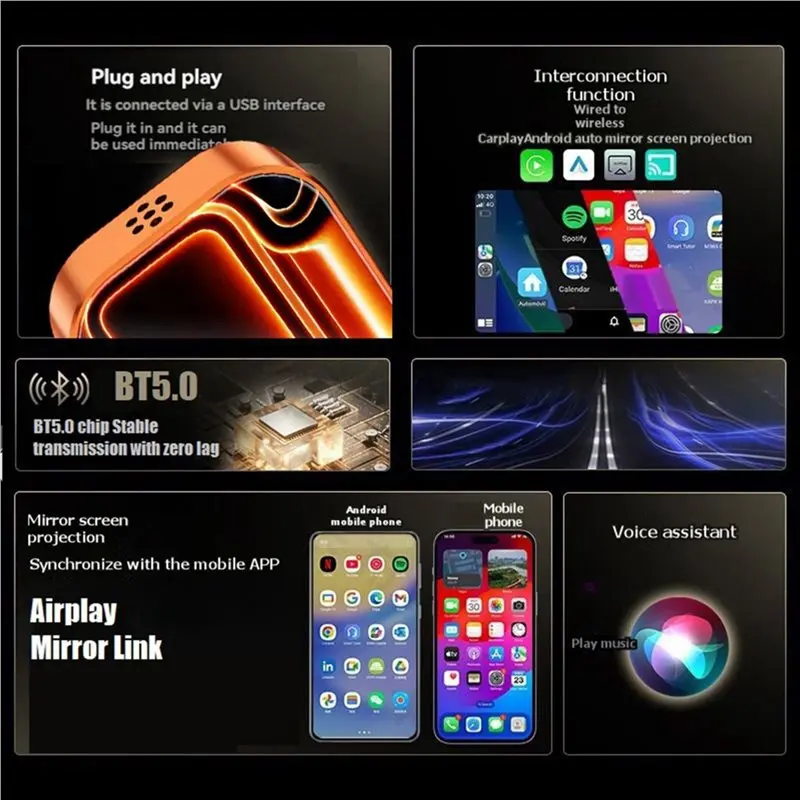 

A13E-Airplay/Mirror Link/Android Auto/Carplay Wireless 4In1 AI Smart Box USB Dongle Wired To Wireless Carplay
