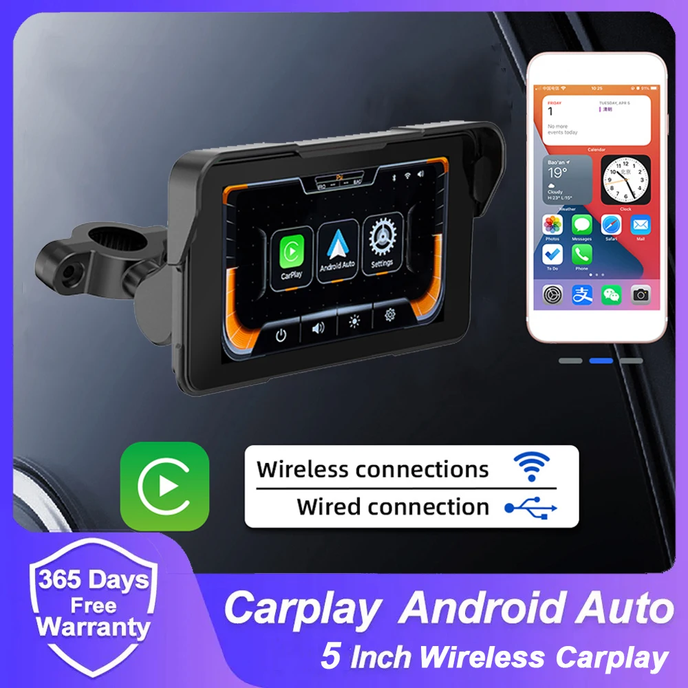 

Portable Moto Carplay 5inch Display Screen Motorcycle GPS Navigation Waterproof Portable Digital Screen Wireless Android Auto