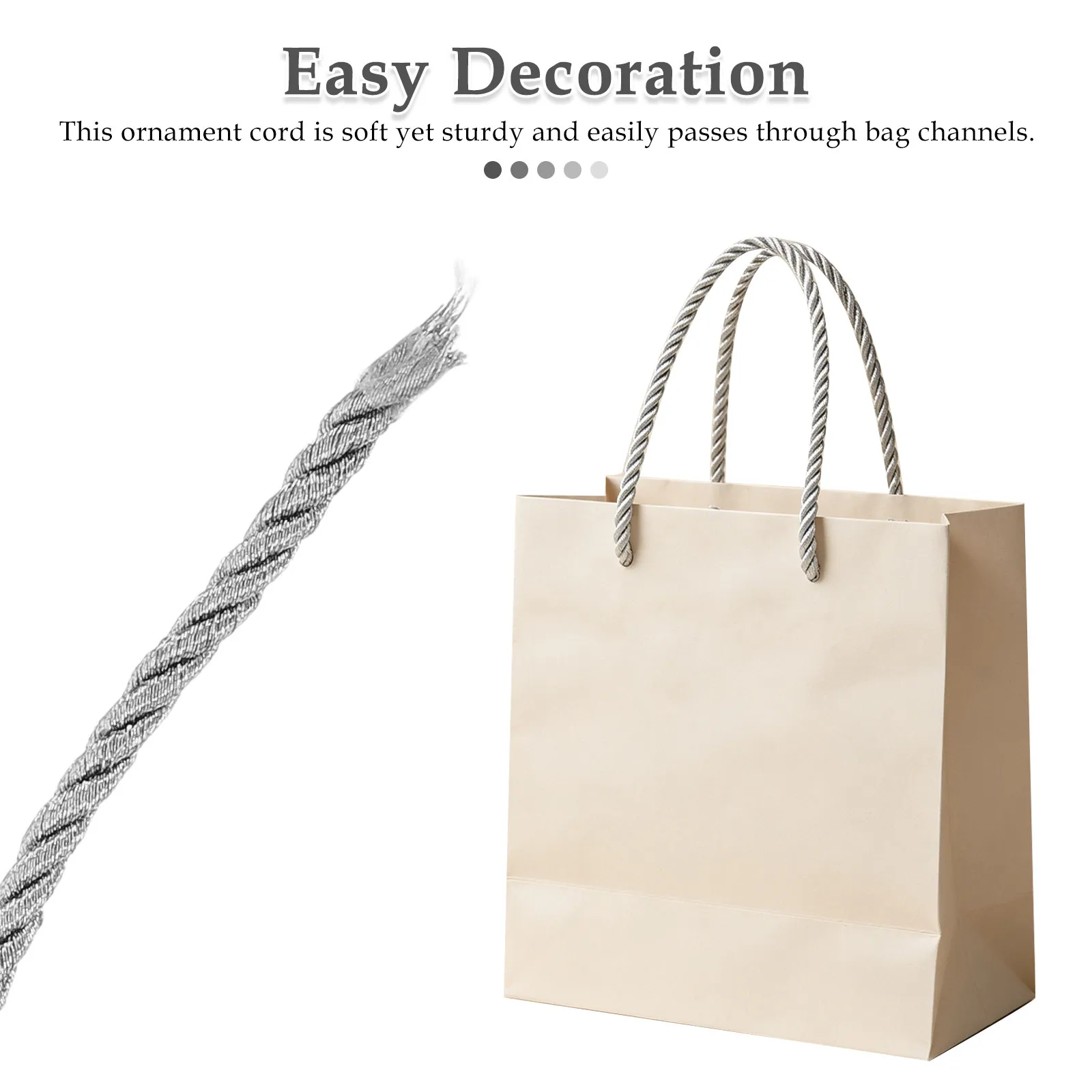 1 Roll Silver Braided Cotton Rope 6Mm Thick Twisted Cord for Graduation Curtain Tiebacks Decorative Craft DIY Ornament