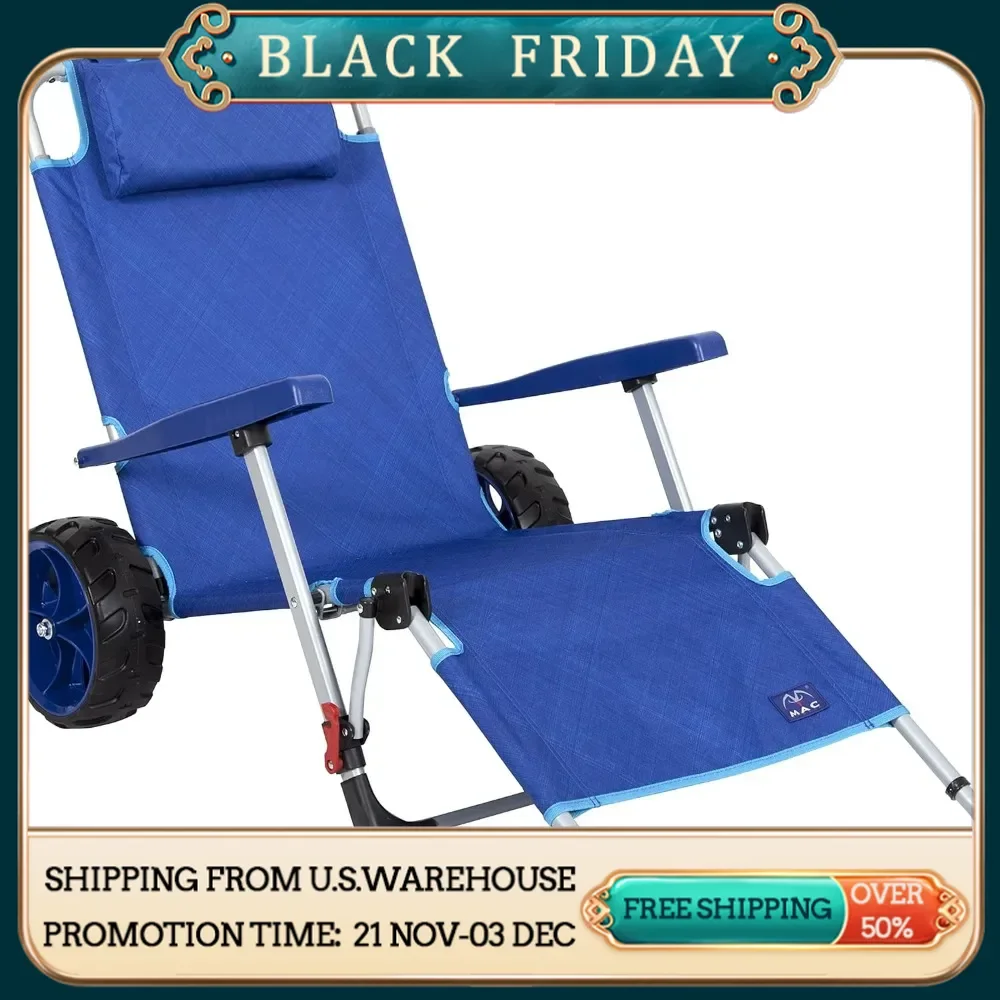 beach chair,Beach Day Foldable Chaise Lounge Chair with Integrated Wagon Pull Cart Combination and Heavy Wheels  free shipping