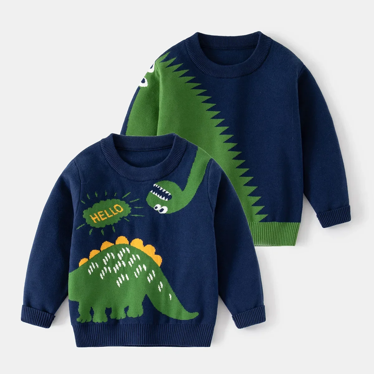 

boys' spring and autumn cartoon cute dinosaur sweater children's yarn pullover long sleeved base knitted round neck sweater