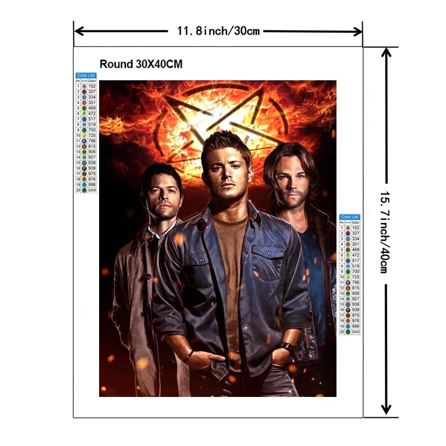 Supernatural TV series 5d Diamond Painting Kits Sam And Dean Brothers Winchester Full Cross Stitch Handcraft Mosaic Home Decor