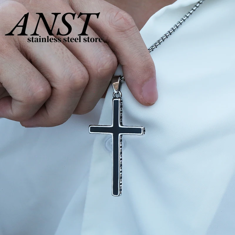 2022 Freeshipping New Black Cross Pendant Necklace Men Trendy Simple Stainless Steel Chain Men Necklace Jewelry Couple Gift