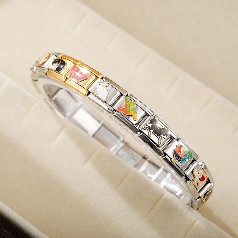 Hapiship 9mm Width Original Daisy Dog Elephant Cat Horse Fish Unicorn Rabbit Charm Fit Bracelet Stainless Steel Links DJ115