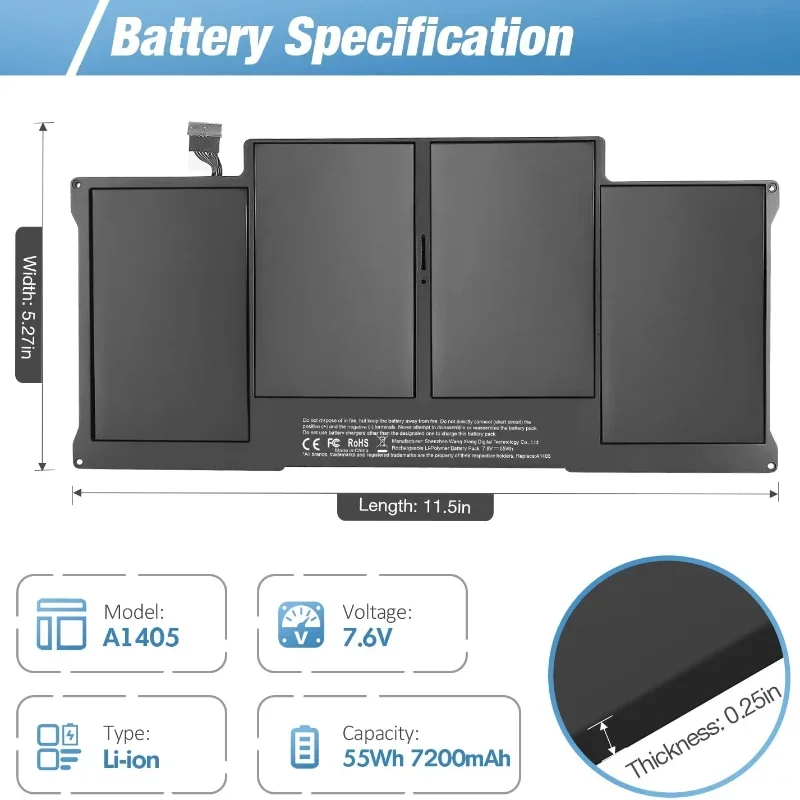 Imagem -05 - Substituição da Bateria do Portátil para Apple Macbook Air 13 A1466 A1496 A1405 A1377 A1369 56wh 7.6v Ferramentas Gratuitas