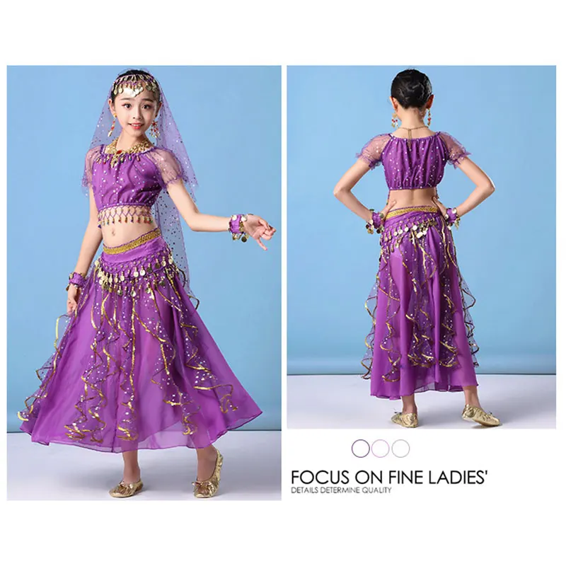 Arabic Princess Jasmine Belly Dance Costume Outfit for Girls Kids Stage Performance Party Wear Set Halloween Cosplay Carnival