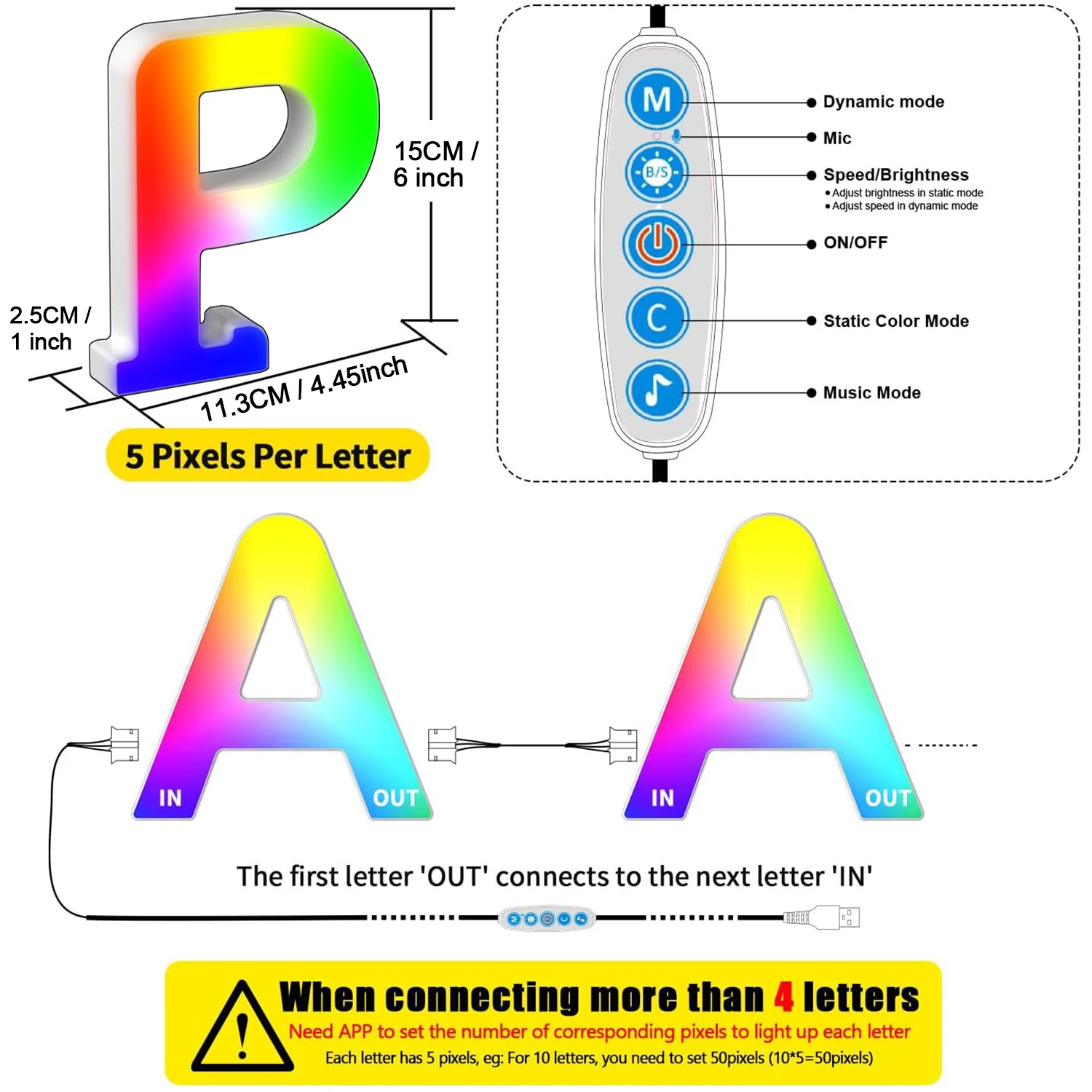 LED Letter Neon Sign Lights Rainbow Music Sync Color Changing MeRGBW APP Birthday Christmas Wedding Decor Night Light Letter P