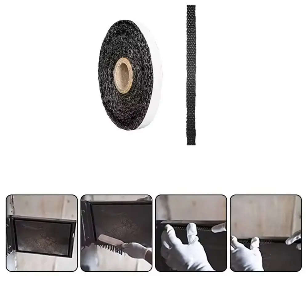 Self Adhesive Flat Stove Rope 2m*10mm/12mm/15mm Black Fiberglass Fireplace Door Sealing Strip Replacement Gasket Tape