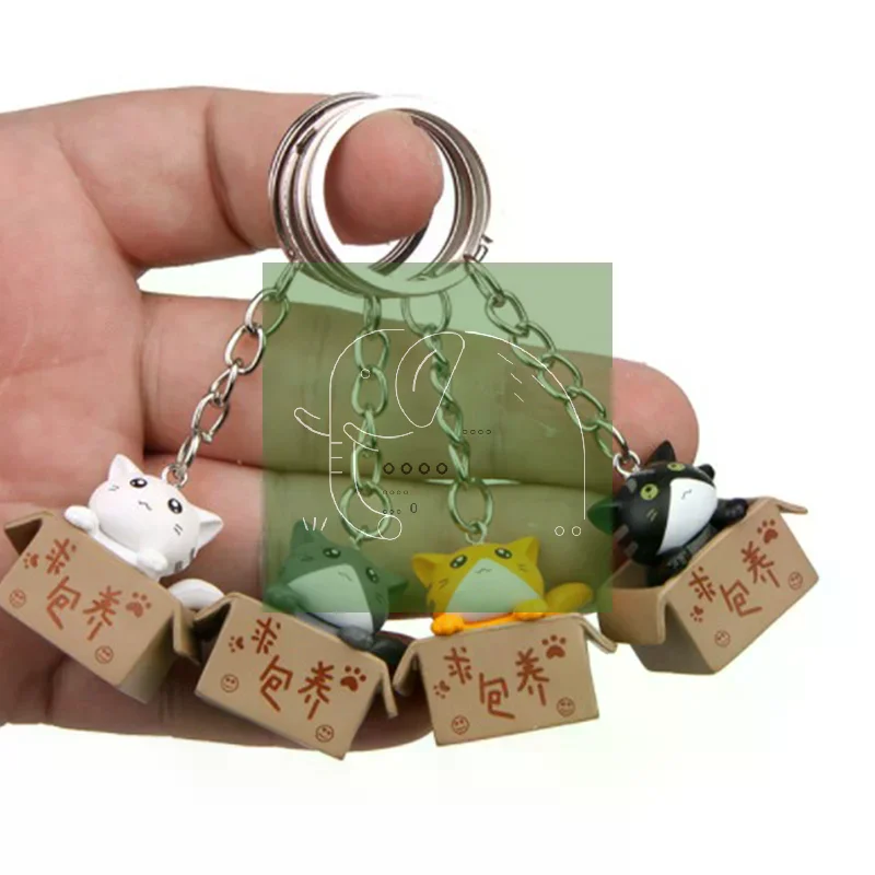 Creative Personality Cute Little Cat Box Keychain For Women Men Keychain Bag Pendants Ornament Bag Car Keychain