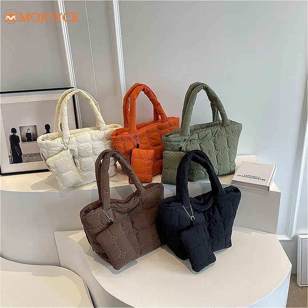 Ladies Small Totes Bag with Mini Purse Lightweight Puffy Top-Handle Bag Large Capacity Fashion Quilted Embroidery Thread Handbag