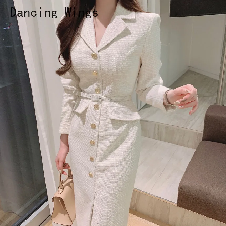 

Women Solid Elegant Single Breasted Suit Dress 2024 Spring New Fashion Clothing High Waist Slim Long Sleeved Party Blazer Dress