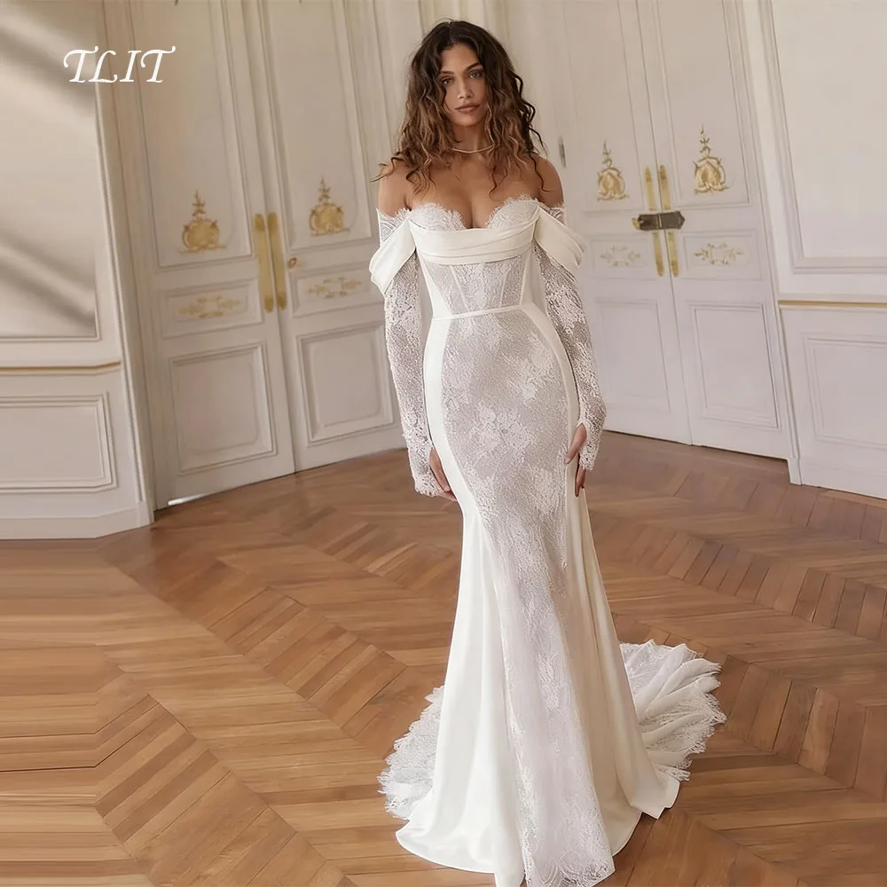 

TLIT Vintage Lace Mermaid Wedding Dresses Sweetheart Wedding Gowns Off The Shoulder Bridal Dresses 2026 For US Woman Wedding