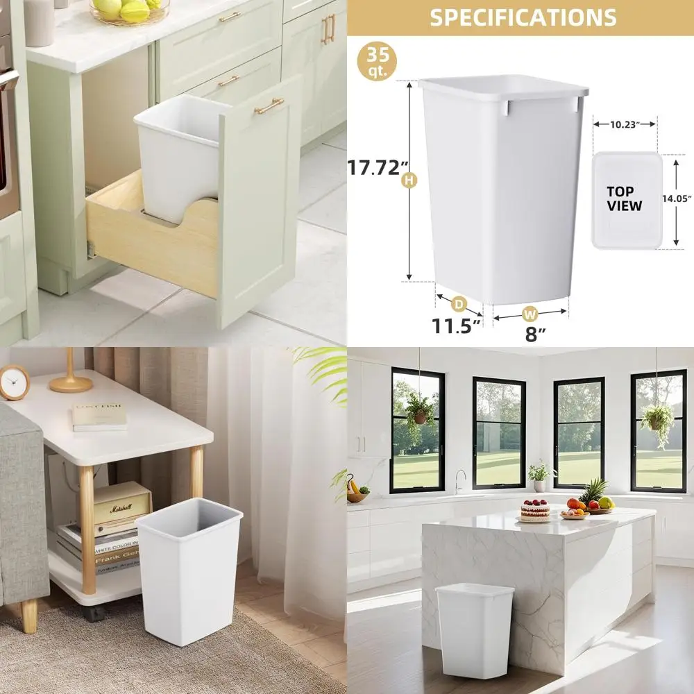 

Тонкие белые мусорные баки объемом 9 галлонов (2 шт.), идеально подходят для кухни, спальни, офиса и хранения под раковиной в ванной.