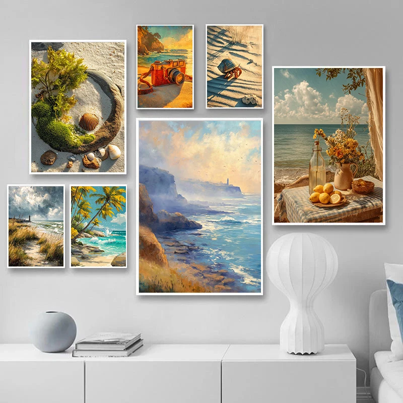 Warm And Soft Beach Scenery Art Poster Canvas Printing Hotel Homestay Home Living Room Bedroom Wall Decor Painting Frameless