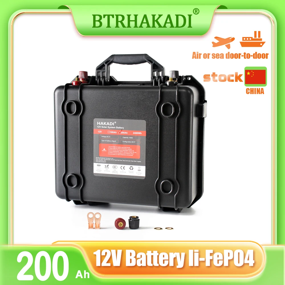 HAKADI 12V 200Ah LiFePO4 Deep Cycle Battery 200Ah Lithium Battery Built-in BMS Rechargeable 12V LiFePO4 Battery for Solar Home R