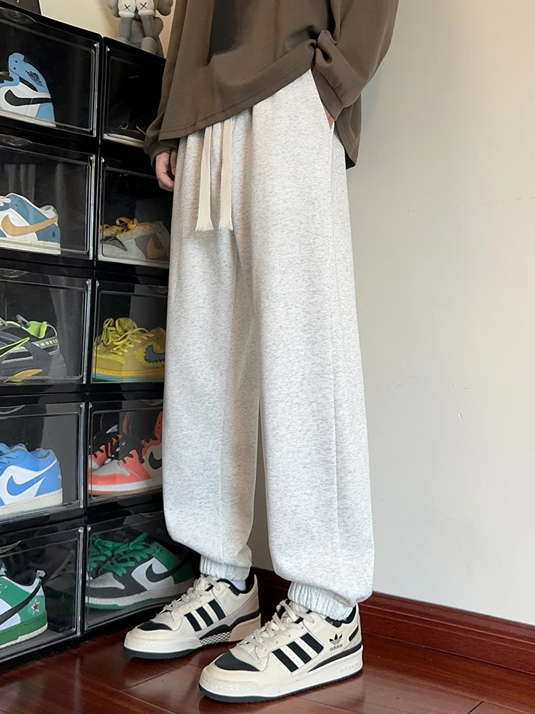 

Men's Fitn Sport Pants Loose Casual Trousers Trendy New Sle White ey Versatile Cuffed Long Pants Autumn Season