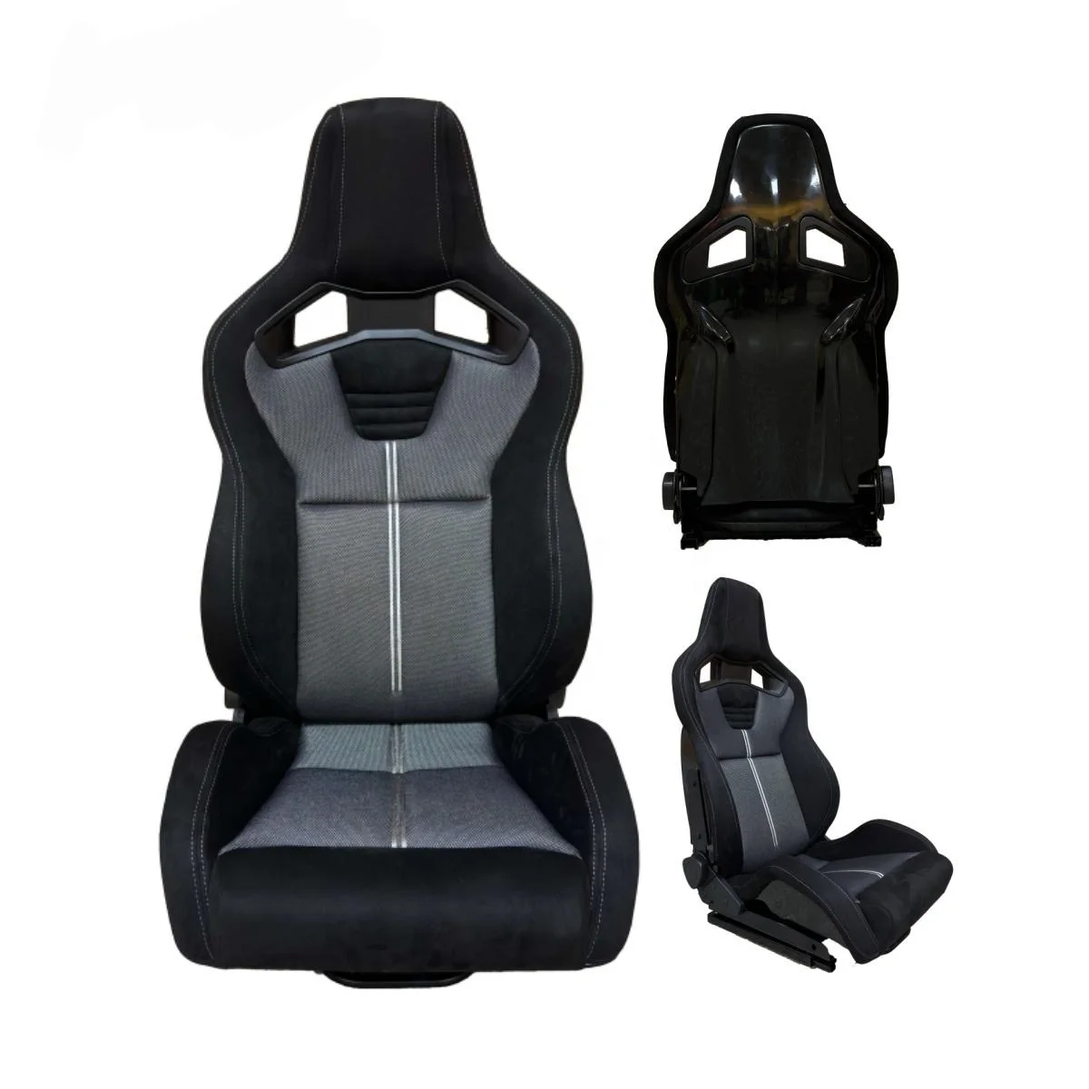 YLC Black Back Double Knob Car Racing Seats Universal Black Suede With Red Stitch Double Rails Auto Bucket Gaming
