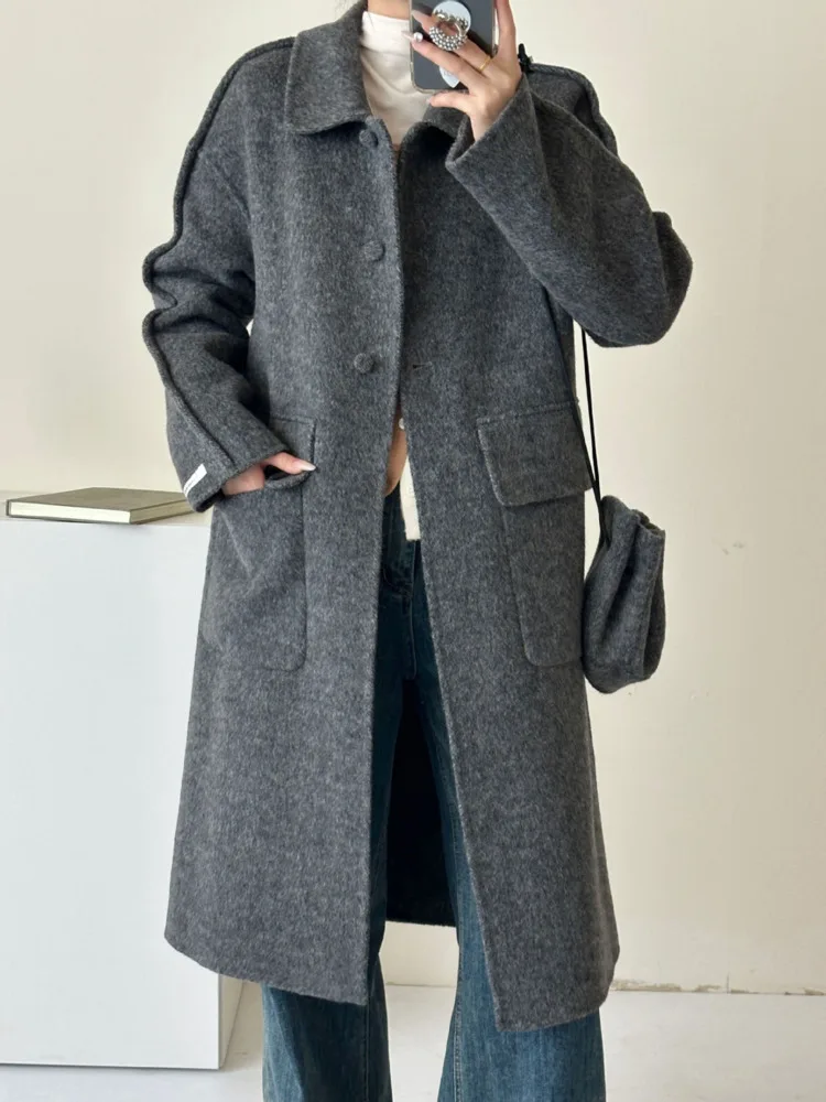 ZMEENNA Womens Elegant Wool Blend Long Coat Collared Single Breasted Warm Winter Outerwear Stylish Loose Fit Casual ZM3475