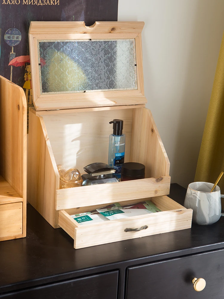 

Retro Japanese Sle Wooden Desktop Cosmetic Storage Box Bedroom Moisturizer Storage Case Handmade Wood Crt Dustproof