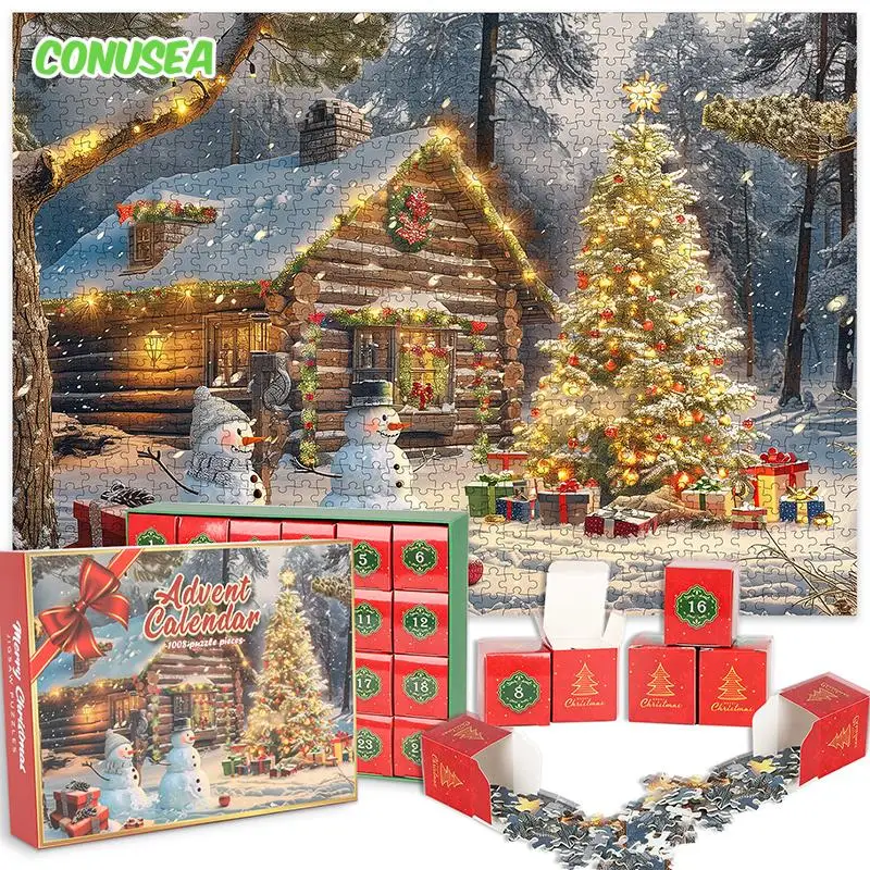 Christmas Jigsaw Puzzle for Adults Kids Snow Man Santa Claus 24 Days Santa Countdown Advent Calendar Puzzles Games Toys Gifts