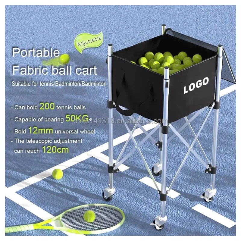Luspeed Stainless Steel Tennis Ball Cart 600D Oxford Foldable Trolley Collect Basket Tennis Balls Storage Collection Bag