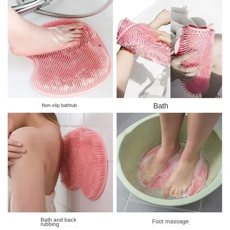 Non-Slip Bath Scrub Pad Silicone Exfoliating Shower Massage Scraper Foot Wash Brush Bathroom Tool Mat Rub Back Sucker Brushes