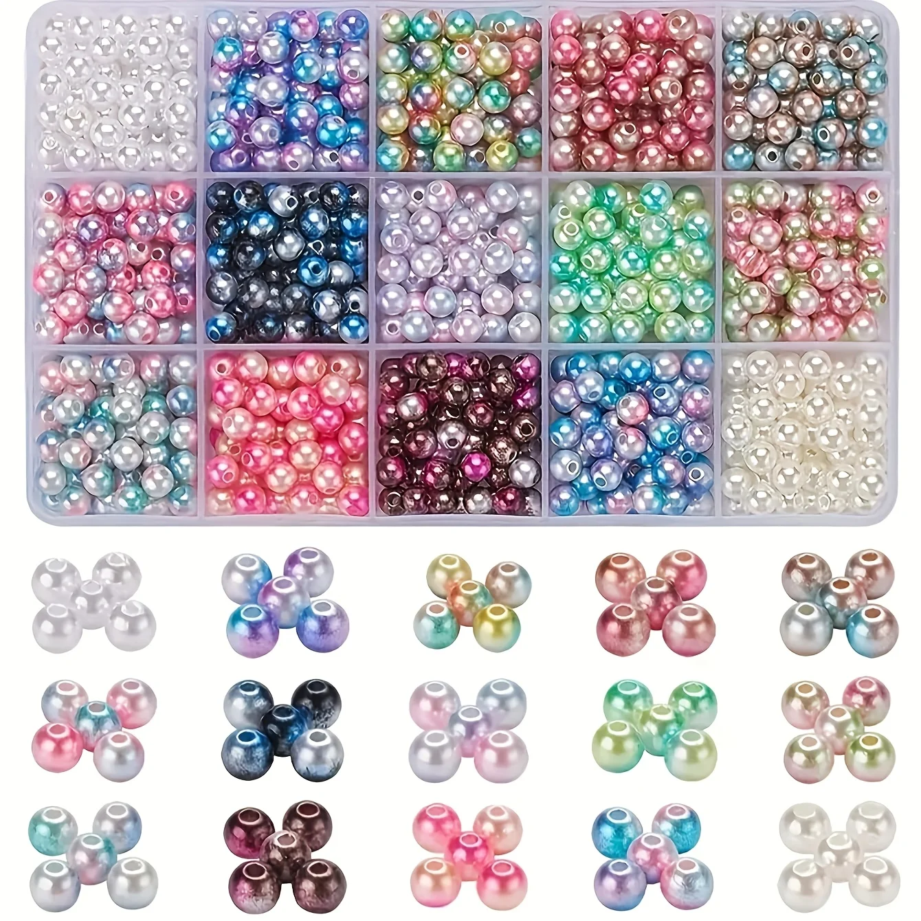 Caja de cuentas redondas de 6 mm con degradado de dos tonos, 980 piezas, se puede usar como regalo, decoración de jarrones, materiales para hacer joyas DIY.
