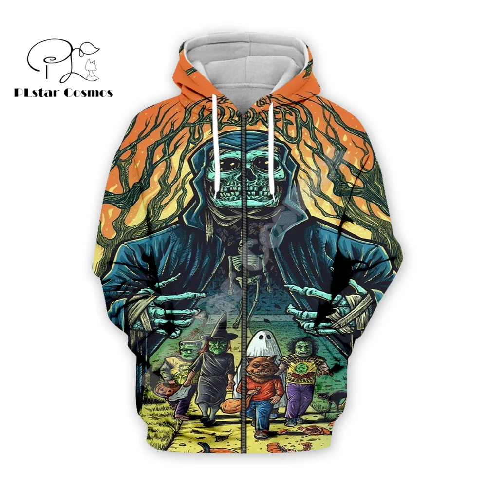 Halloween Pumpkin Skull Ghost Tattoo Retro Colorful Tracksuit Harajuku Pullover 3DPrint Streetwear Casual Jacket Funny Hoodies X