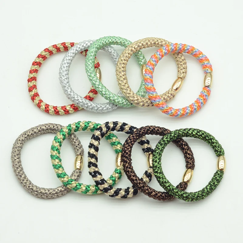 20PCS 8mm Gold Beads Drawstring Thick Hair Tie Plait Elastic Hair Bands Braided Hair Scrunchies Rope Ponytail Holder Women Girls