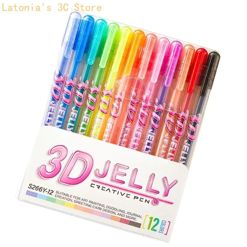 Gel-Schreibstift, 12 Farben, 3D-Farbstift-Set für Kritzeleien, Tagebuchseiten und Grußkarten-Dekoration, mehrfarbig, kreativ – Detail 3