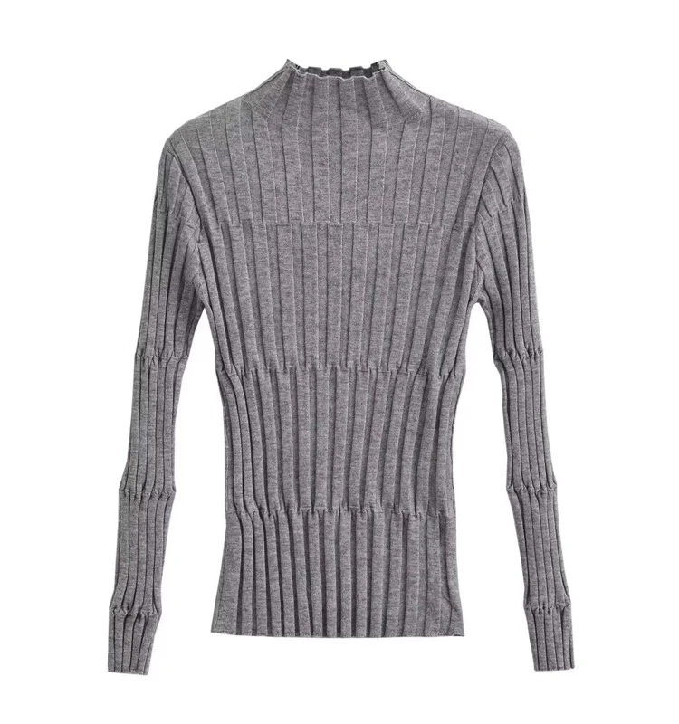 

Autumn New Arrival Women's Knitted Long Sve High Collar Ribbed Sweater Versatile Slim Fit Premium Quali Acrylic Top