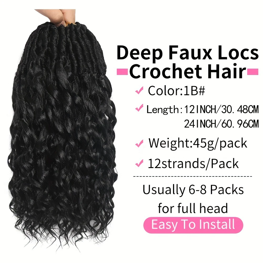 Soft & Curly Faux Locs Crochet Hair - 6pcs, Pre-Looped Goddess Braids for Women, High-Temperature Synthetic Braiding Hair image 2