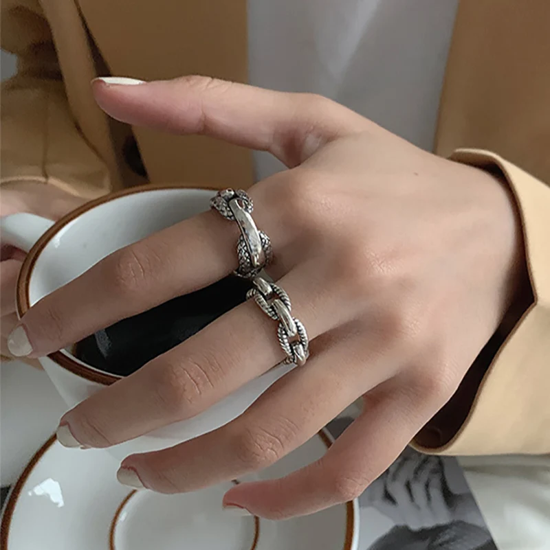 Mewanry Twist Weave Chain Geometric Rings For Women Couples Fashion Minimalist Hip Hop Vintage Personality Birthday Jewelry Gift